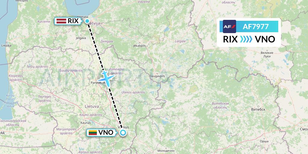 AF7977 Air France Flight Map: Riga to Vilnius