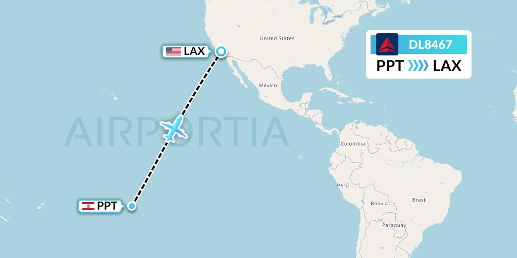 DL8467 Delta Air Lines Flight Map: Papeete to Los Angeles