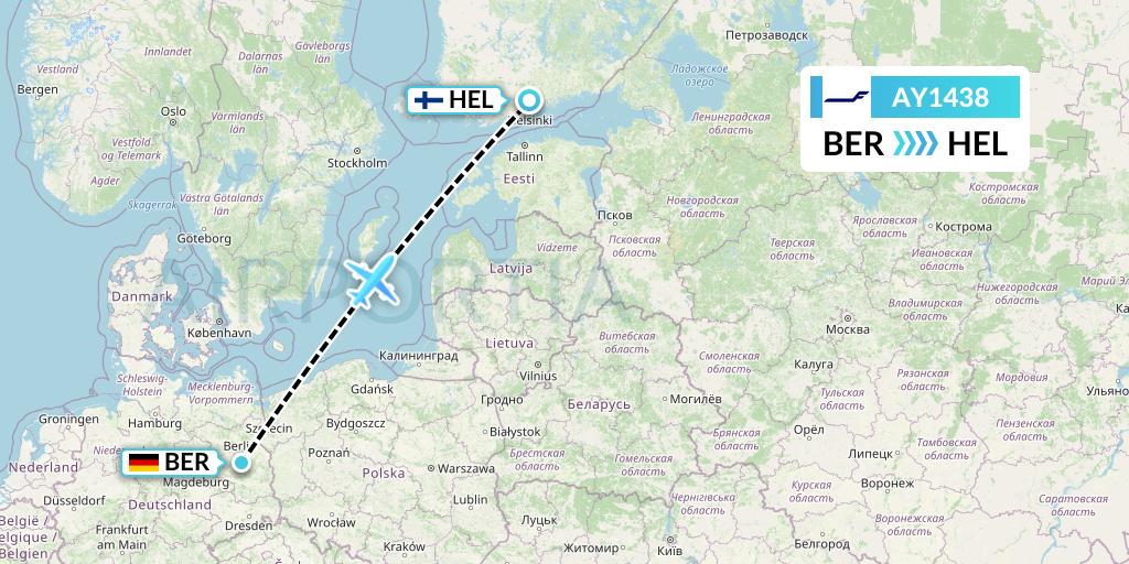 AY1438 Finnair Flight Map: Berlin to Helsinki