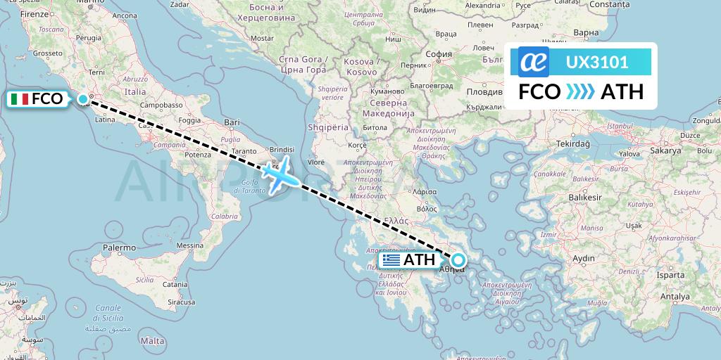 UX3101 Air Europa Flight Map: Rome to Athens