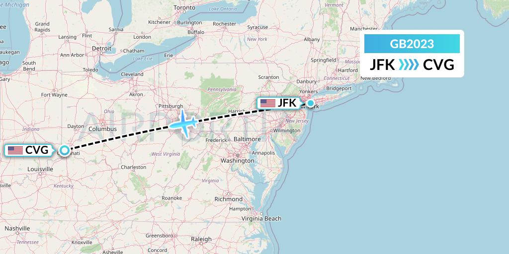 GB2023 ABX Air Flight Map: New York to Cincinnati
