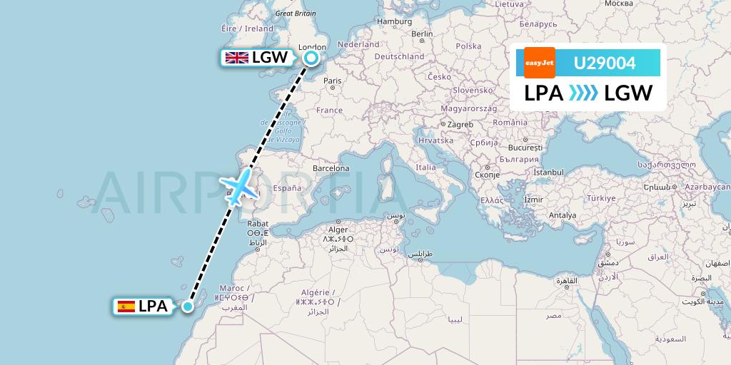 U29004 EasyJet Flight Map: Las Palmas to London