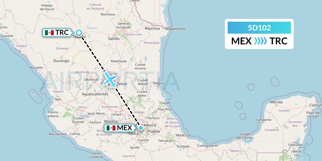 5D102 Aeromexico Connect Flight Map: Mexico City to Torreon