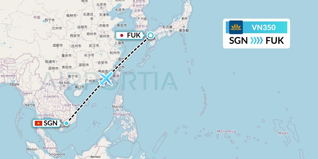 VN350 Vietnam Airlines Flight Map: Ho Chi Minh City to Fukuoka