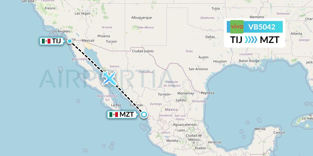 VB5042 VivaAerobus Flight Map: Tijuana to Mazatlan