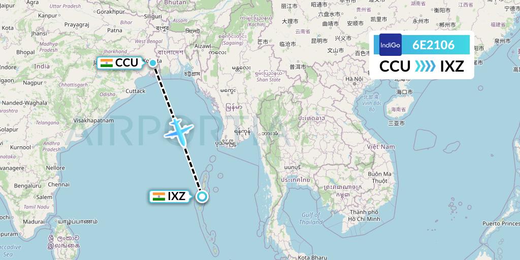 6E2106 IndiGo Airlines Flight Map: Kolkata to Port Blair