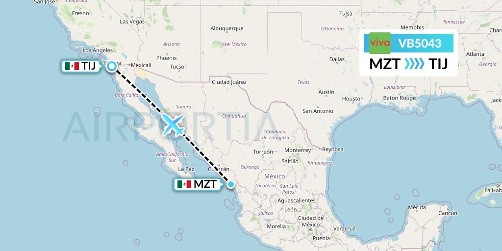 VB5043 VivaAerobus Flight Map: Mazatlan to Tijuana