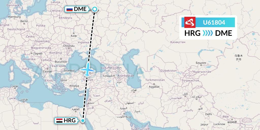 U61804 Ural Airlines Flight Map: Hurghada to Moscow