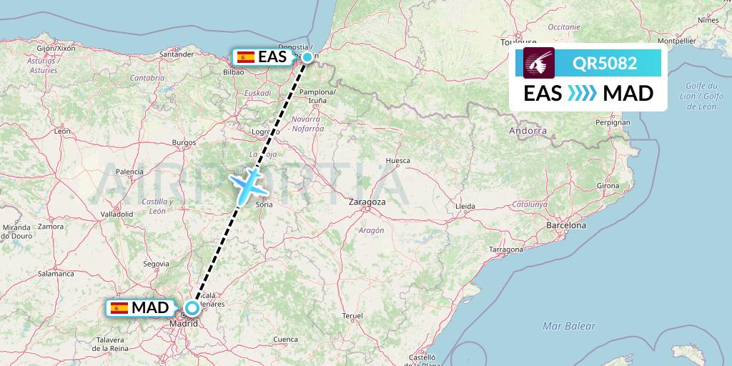 QR5082 Qatar Airways Flight Map: San Sebastian to Madrid