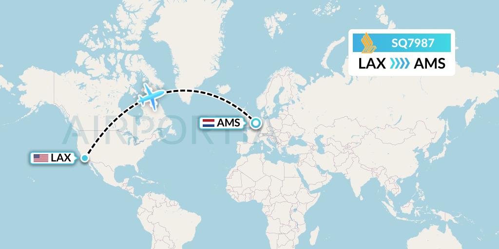 SQ7987 Singapore Airlines Flight Map: Los Angeles to Amsterdam