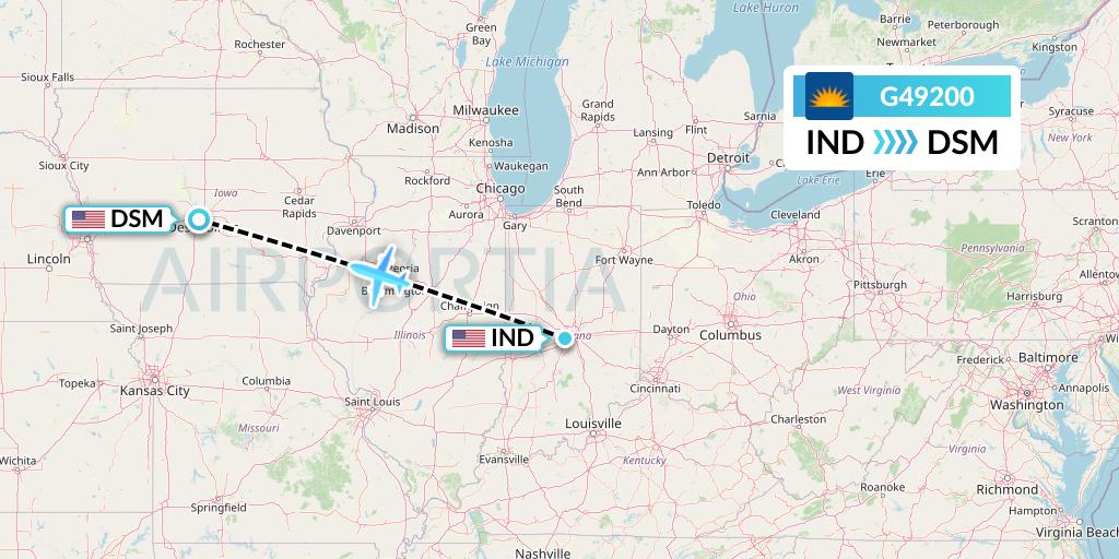 G49200 Allegiant Air Flight Map: Indianapolis to Des Moines