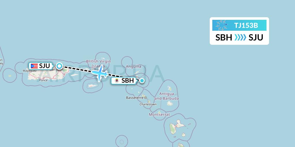 TJ153B Tradewind Aviation Flight Map: St. Jean to San Juan