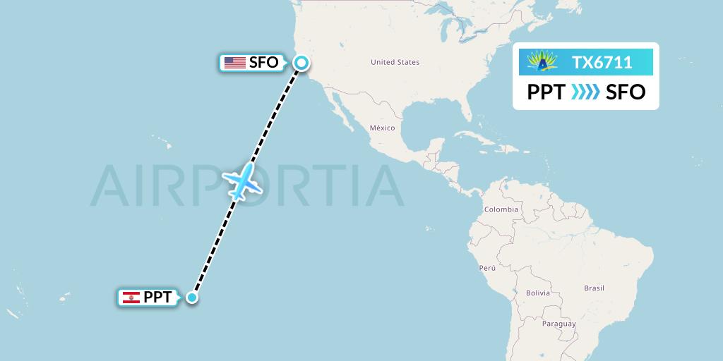 TX6711 Air Caraibes Flight Map: Papeete to San Francisco