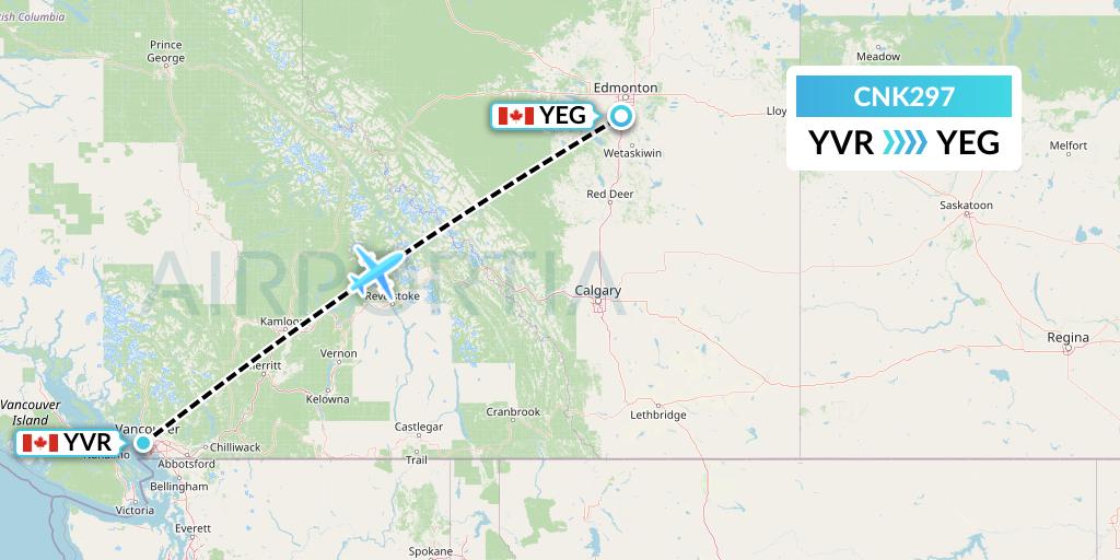 CNK297 Sunwest Aviation Flight Map: Vancouver to Edmonton