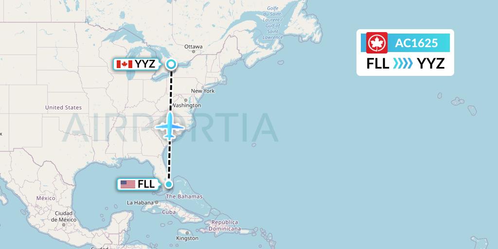 AC1625 Air Canada Flight Map: Fort Lauderdale to Toronto