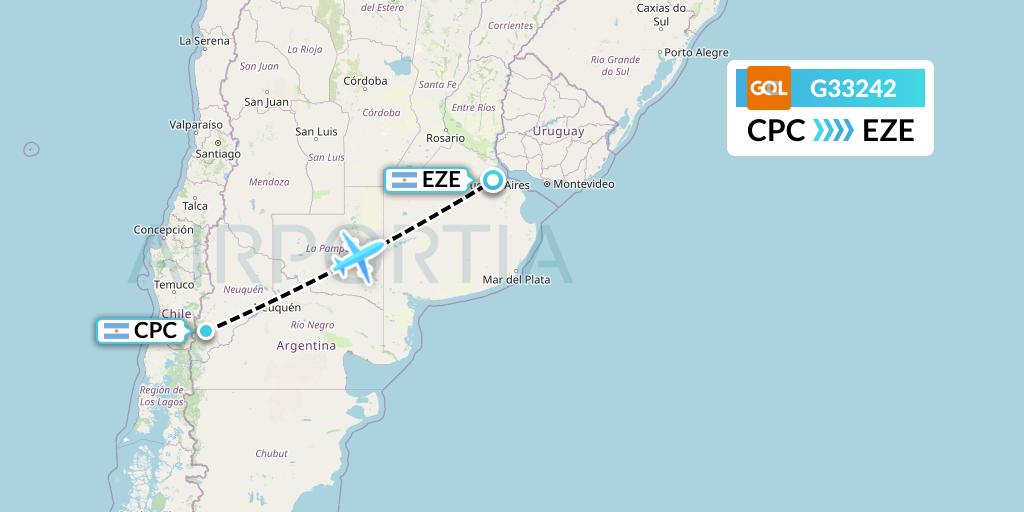 G33242 GOL Transportes Aeros Flight Map: San Martin de los Andes to Buenos Aires