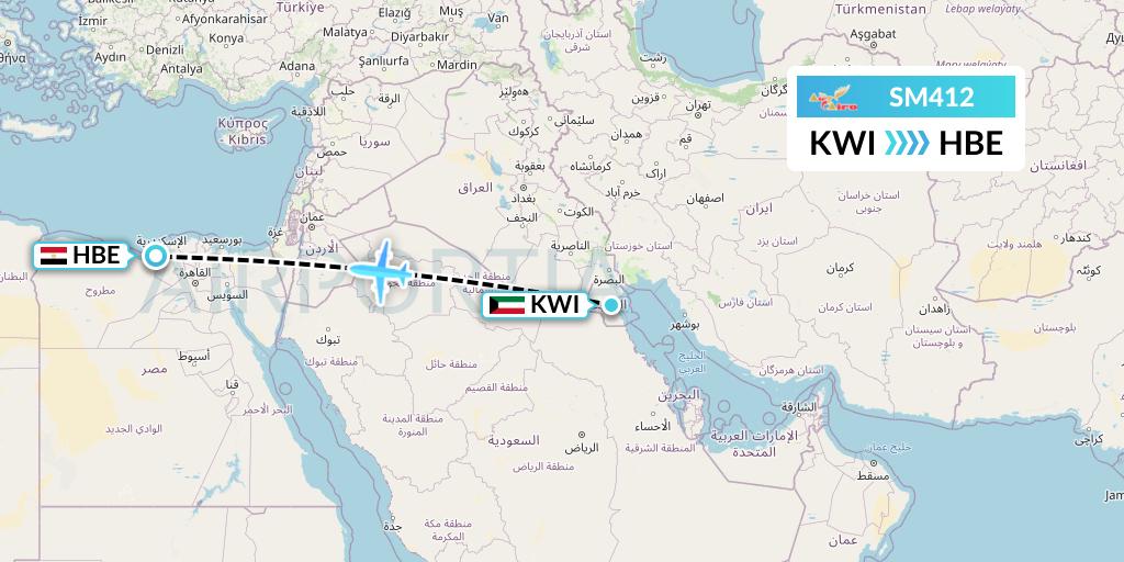 SM412 Air Cairo Flight Map: Kuwait City to Alexandria