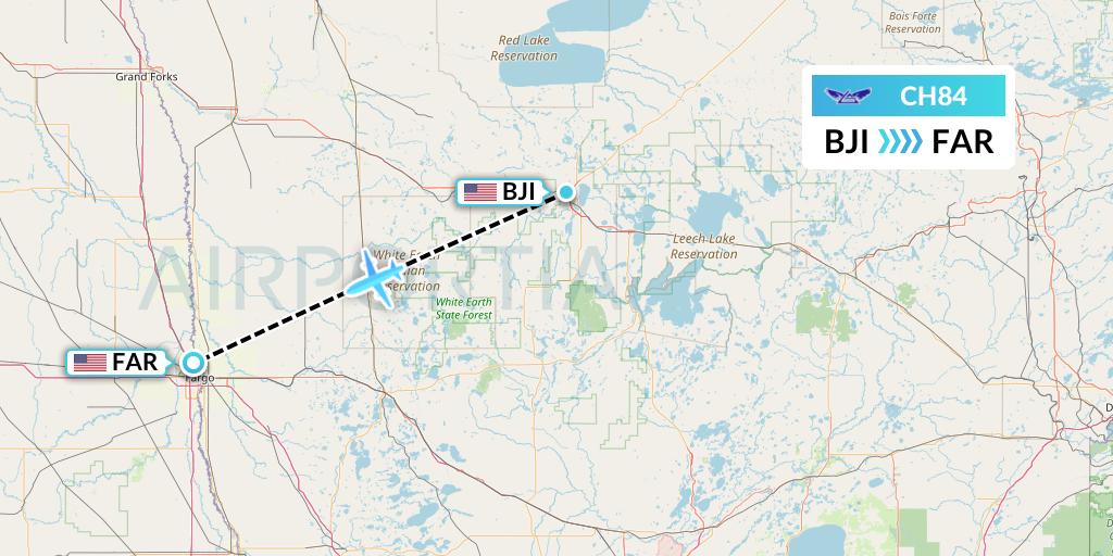 CH84 Bemidji Airlines Flight Map: Bemidji to Fargo