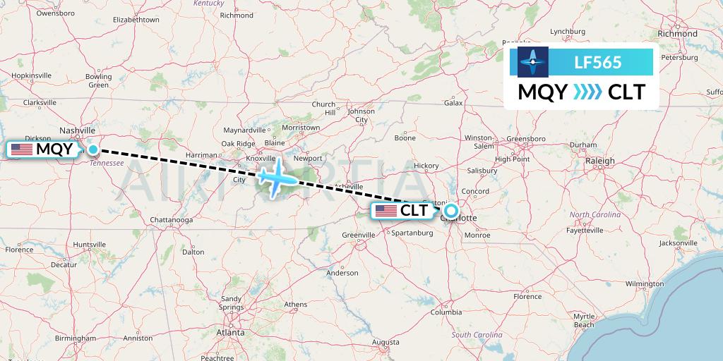 LF565 Corporate Flight Management Flight Map: Smyrna to Charlotte