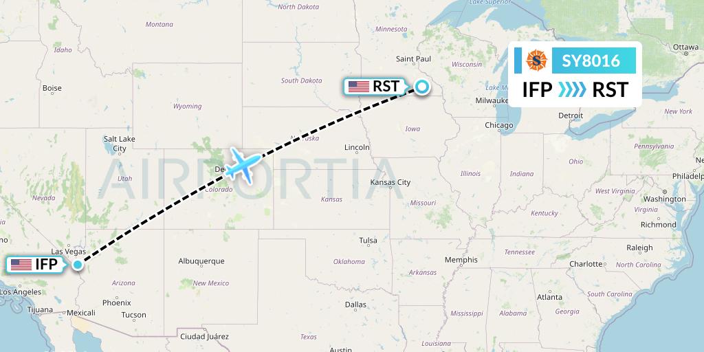 SY8016 Sun Country Airlines Flight Map: Bullhead City to Rochester