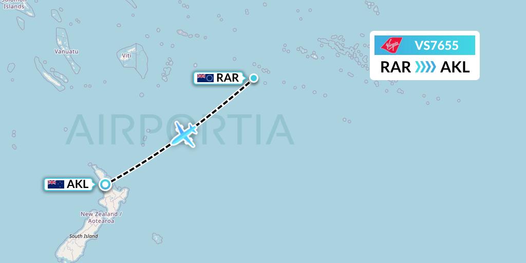 VS7655 Virgin Atlantic Airways Flight Map: Avarua to Auckland