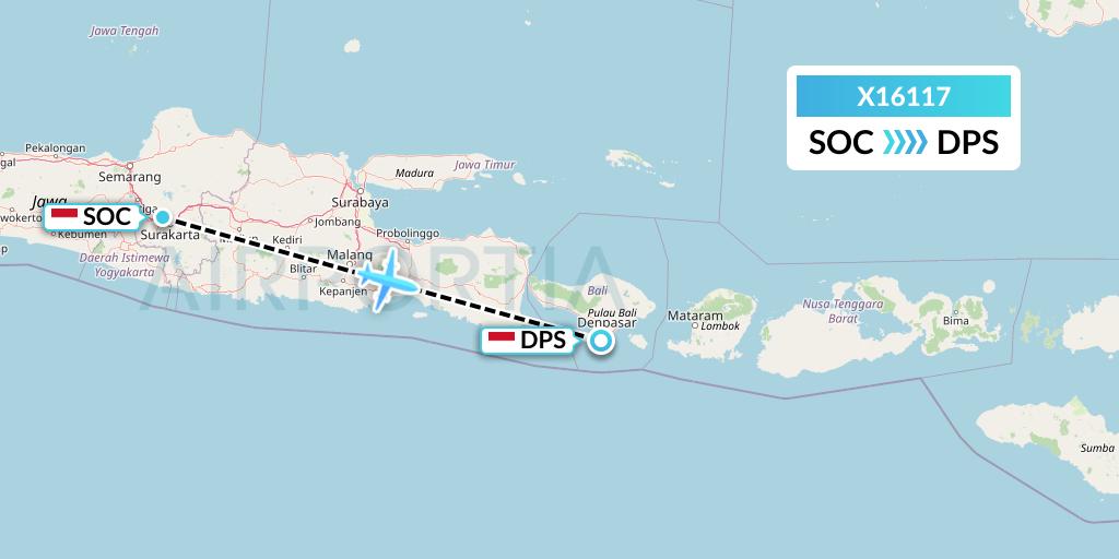 X16117 Nik Airways Flight Map: Surakarta to Denpasar