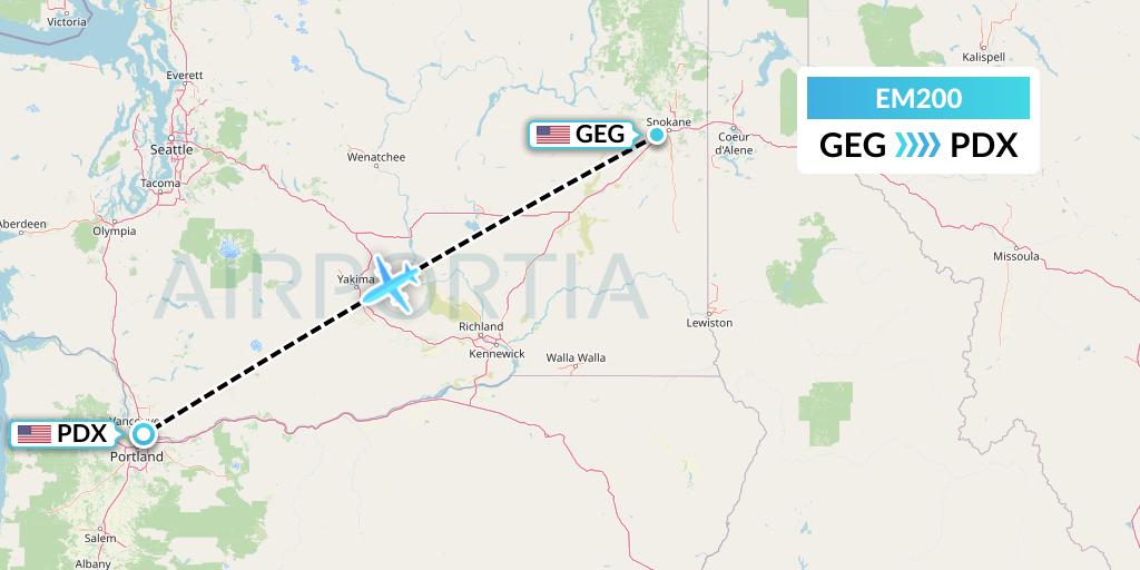 EM200 Empire Airlines Flight Map: Spokane to Portland