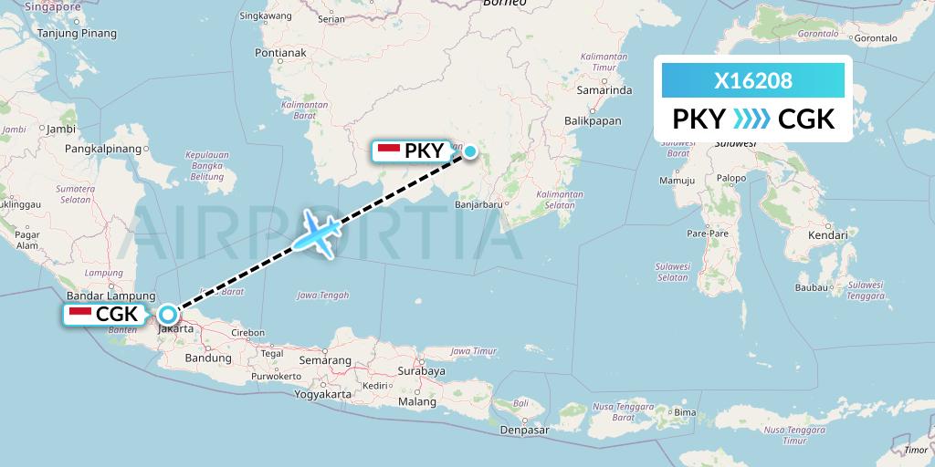 X16208 Nik Airways Flight Map: Palangkaraya to Jakarta