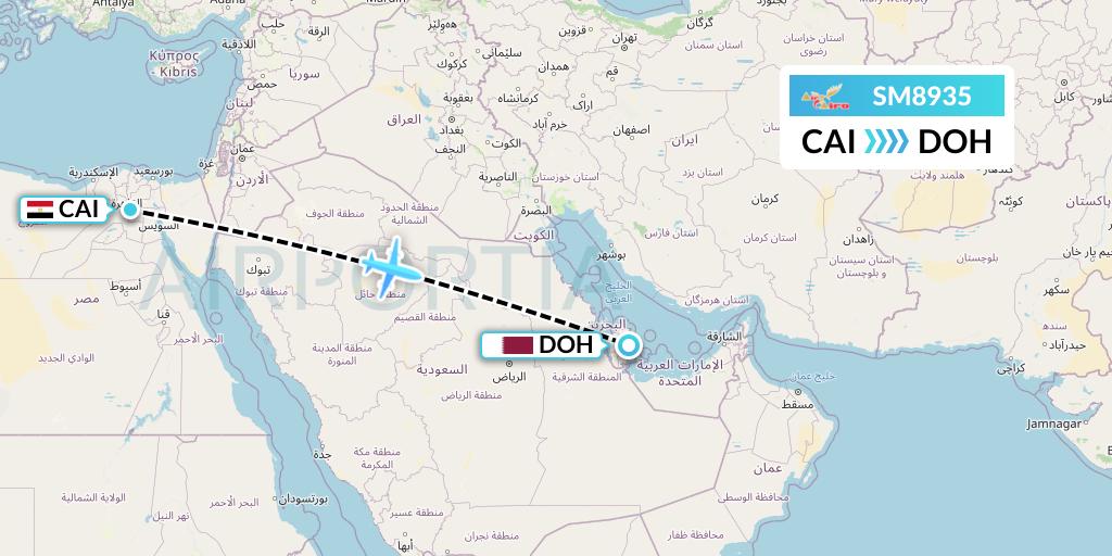 SM8935 Air Cairo Flight Map: Cairo to Doha
