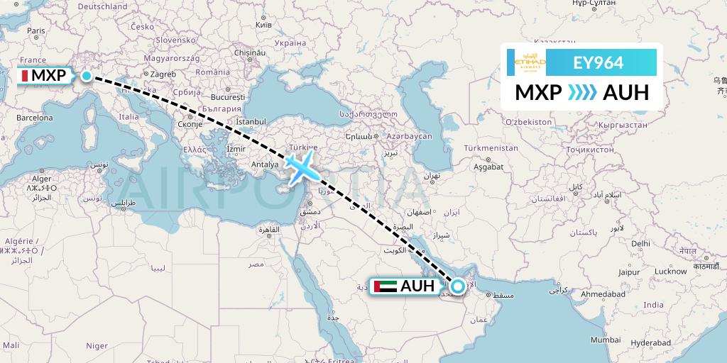 EY964 Etihad Airways Flight Map: Milan to Abu Dhabi