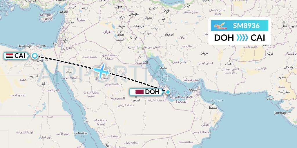 SM8936 Air Cairo Flight Map: Doha to Cairo