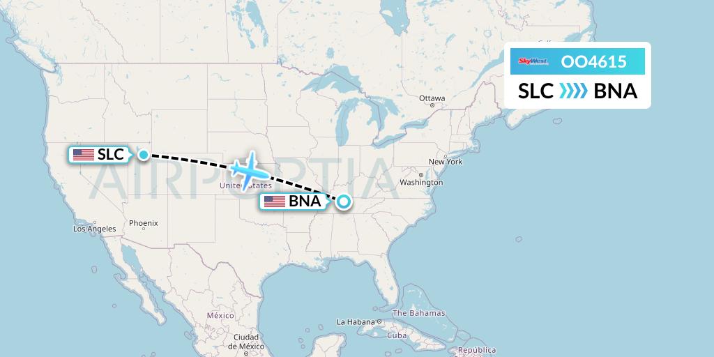 OO4615 SkyWest Airlines Flight Map: Salt Lake City to Nashville