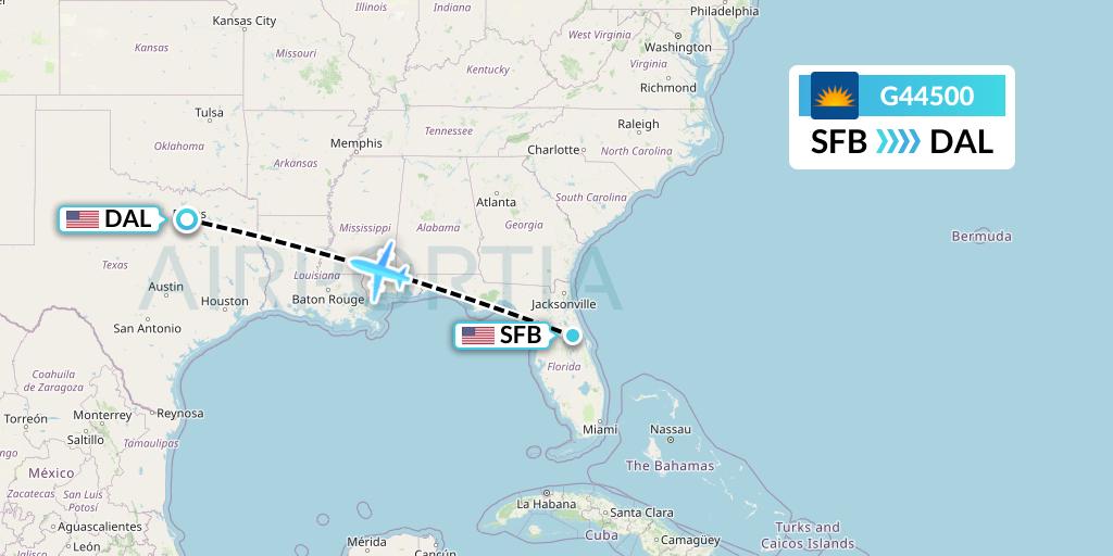 G44500 Allegiant Air Flight Map: Orlando to Dallas