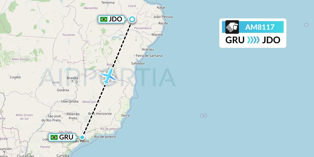 AM8117 Aeromexico Flight Map: Sao Paulo to Juazeiro Do Norte