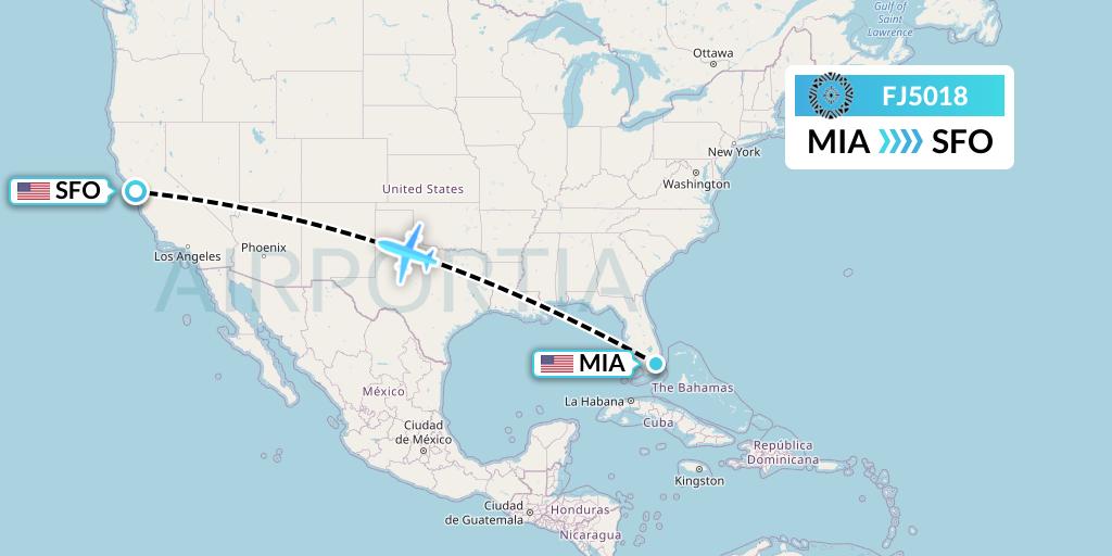 FJ5018 Fiji Airways Flight Map: Miami to San Francisco