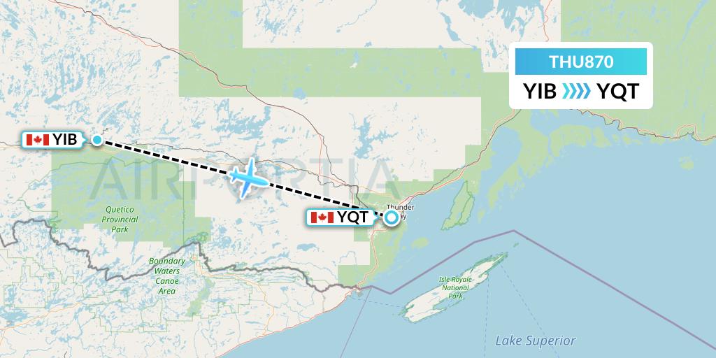 THU870 Thunder Airlines Flight Map: Atikokan to Thunder Bay