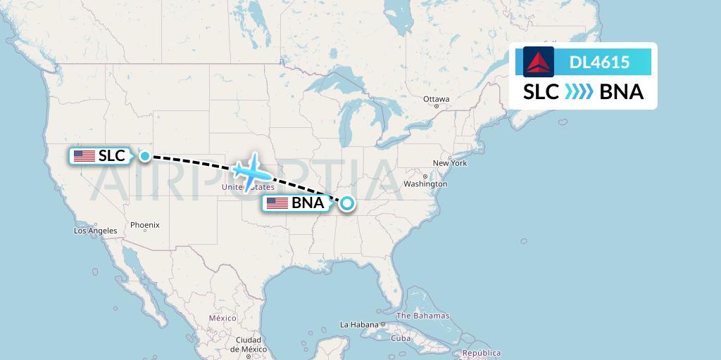 DL4615 Delta Air Lines Flight Map: Salt Lake City to Nashville