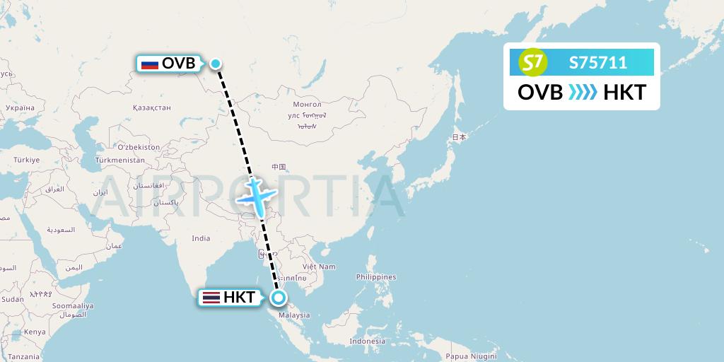 S75711 S7 Airlines Flight Map: Novosibirsk to Phuket