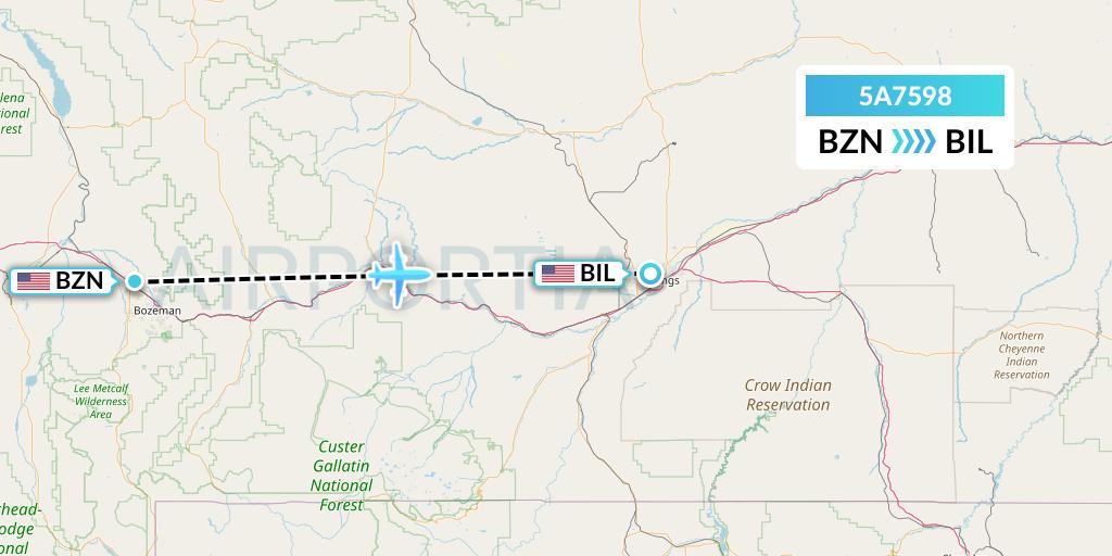 5A7598 Alpine Air Express Flight Map: Bozeman to Billings
