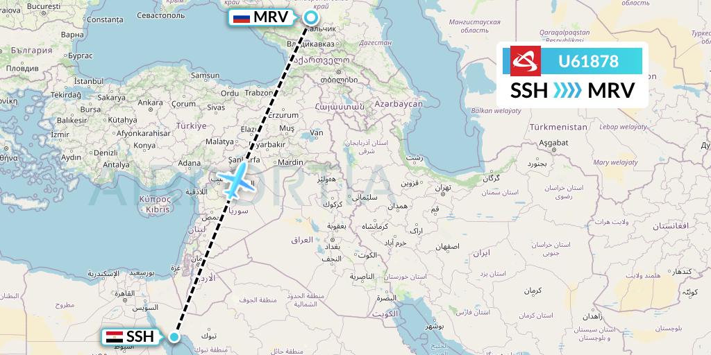 U61878 Ural Airlines Flight Map: Sharm el-Sheikh to Mineralnye Vody