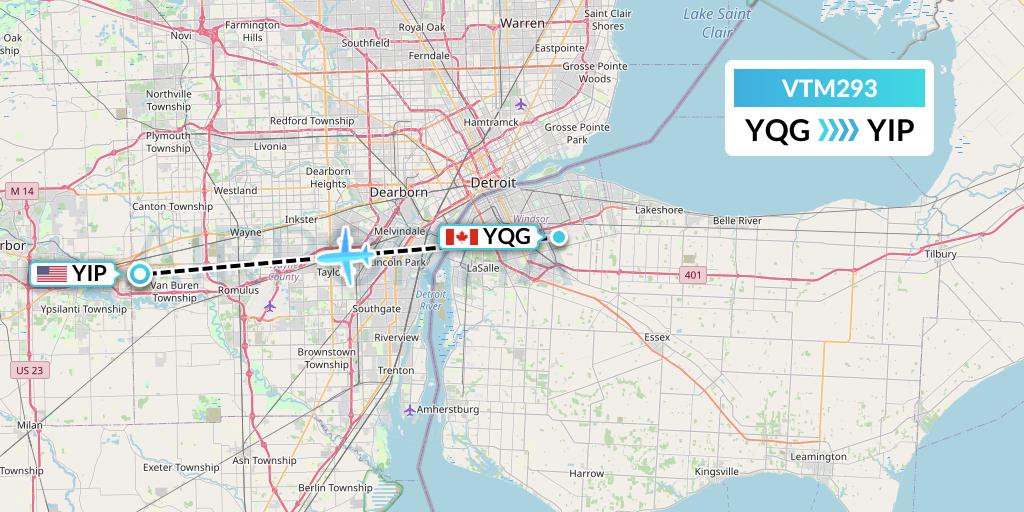 VTM293 Aeronaves TSM Flight Map: Windsor to Detroit