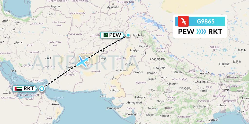 G9865 Air Arabia Flight Map: Peshawar to Ra'sal-Khaymah