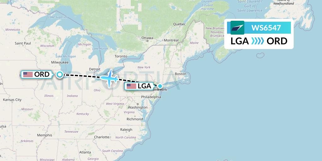 WS6547 WestJet Flight Map: New York to Chicago