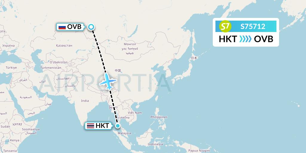 S75712 S7 Airlines Flight Map: Phuket to Novosibirsk
