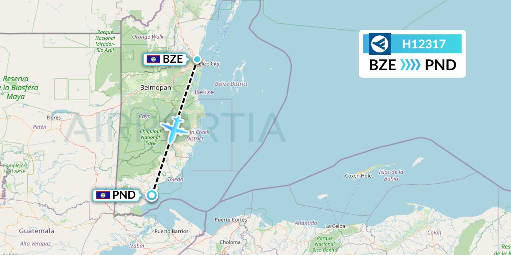 H12317 Hahn Air Systems Flight Map: Belize City to Punta Gorda