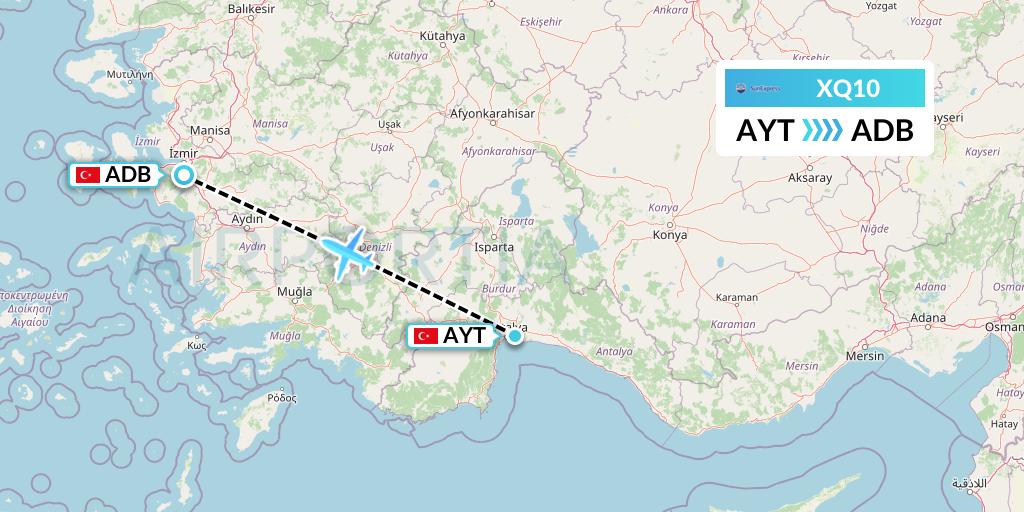 XQ10 SunExpress Flight Map: Antalya to Izmir
