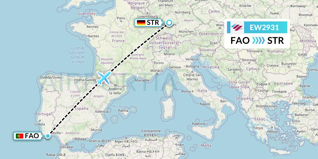 EW2931 Eurowings Flight Map: Faro to Stuttgart