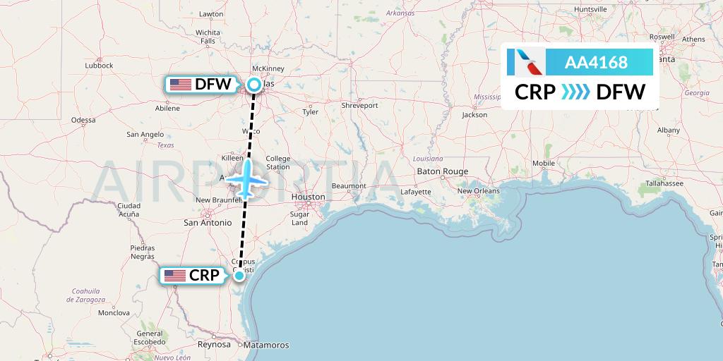 AA4168 American Airlines Flight Map: Corpus Christi to Dallas