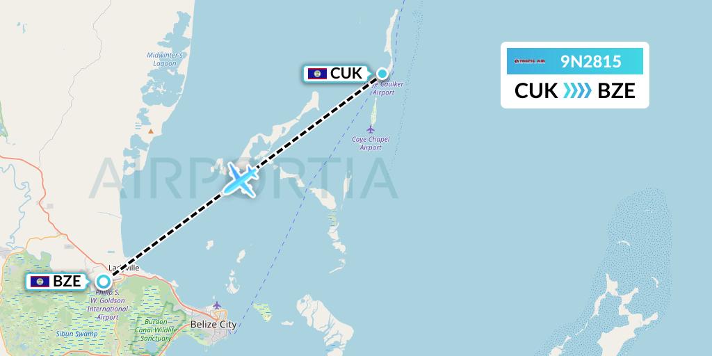 9N2815 Tropic Air Flight Map: Caye Caulker to Belize City