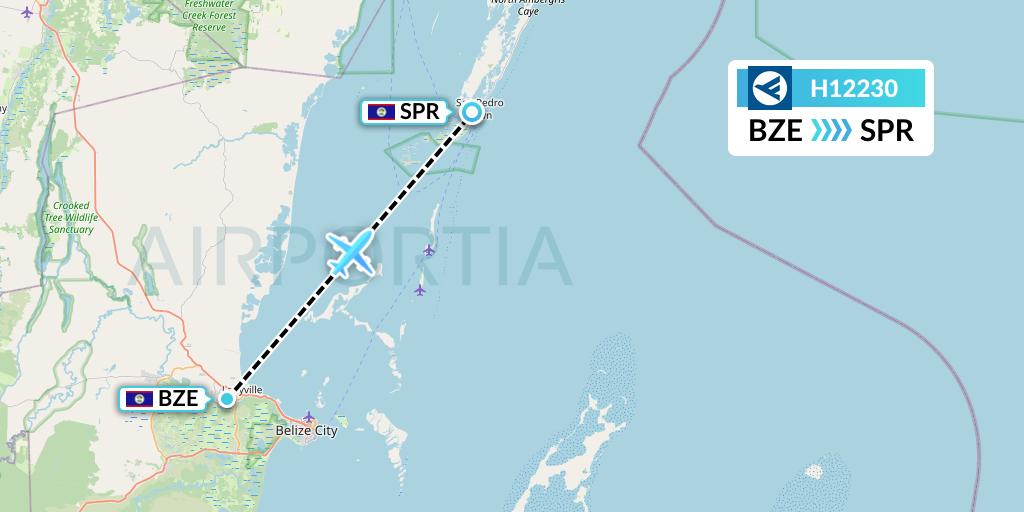 H12230 Hahn Air Systems Flight Map: Belize City to San Pedro